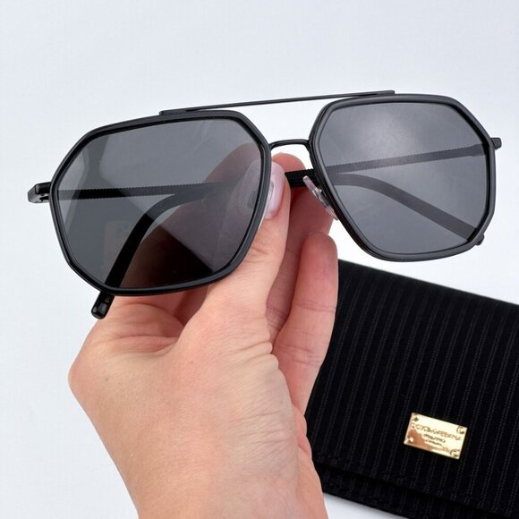 D&G DG2285 110687 BRAND NEW Sunglasses Black Matte Dark Grey Pilot Unisex